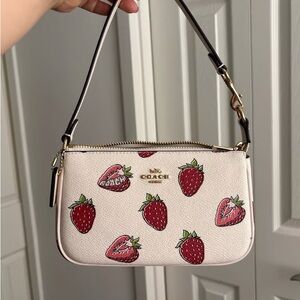 Coach White Wristlet with Red Strawberry Pattern